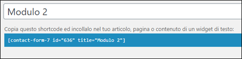 lo shortcode di un modulo di Contact Form 7